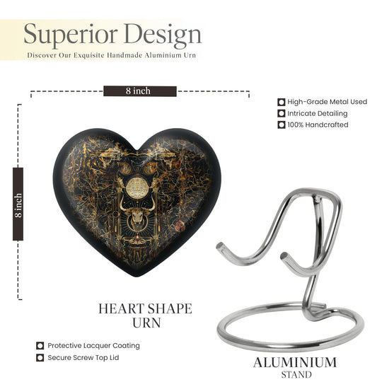 Zodiac themed 10 inch heart-shaped urn
