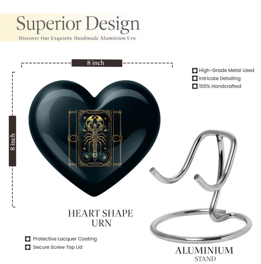 10 inch heart-shaped Aluminium zodiac urn used for female adult ashes, customizable with engraved names