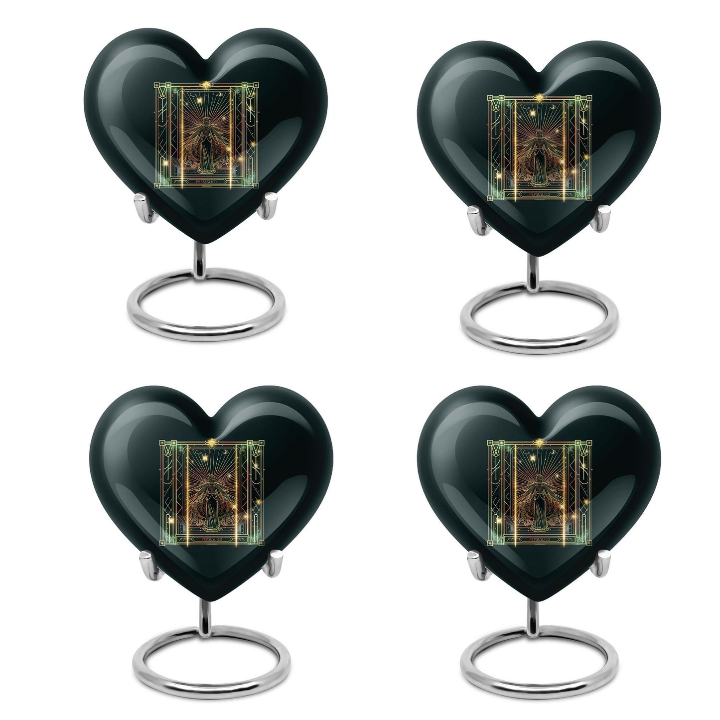 10-inch abstract heart-designed zodiac urn in aluminium, with personalization option for memorial purposes