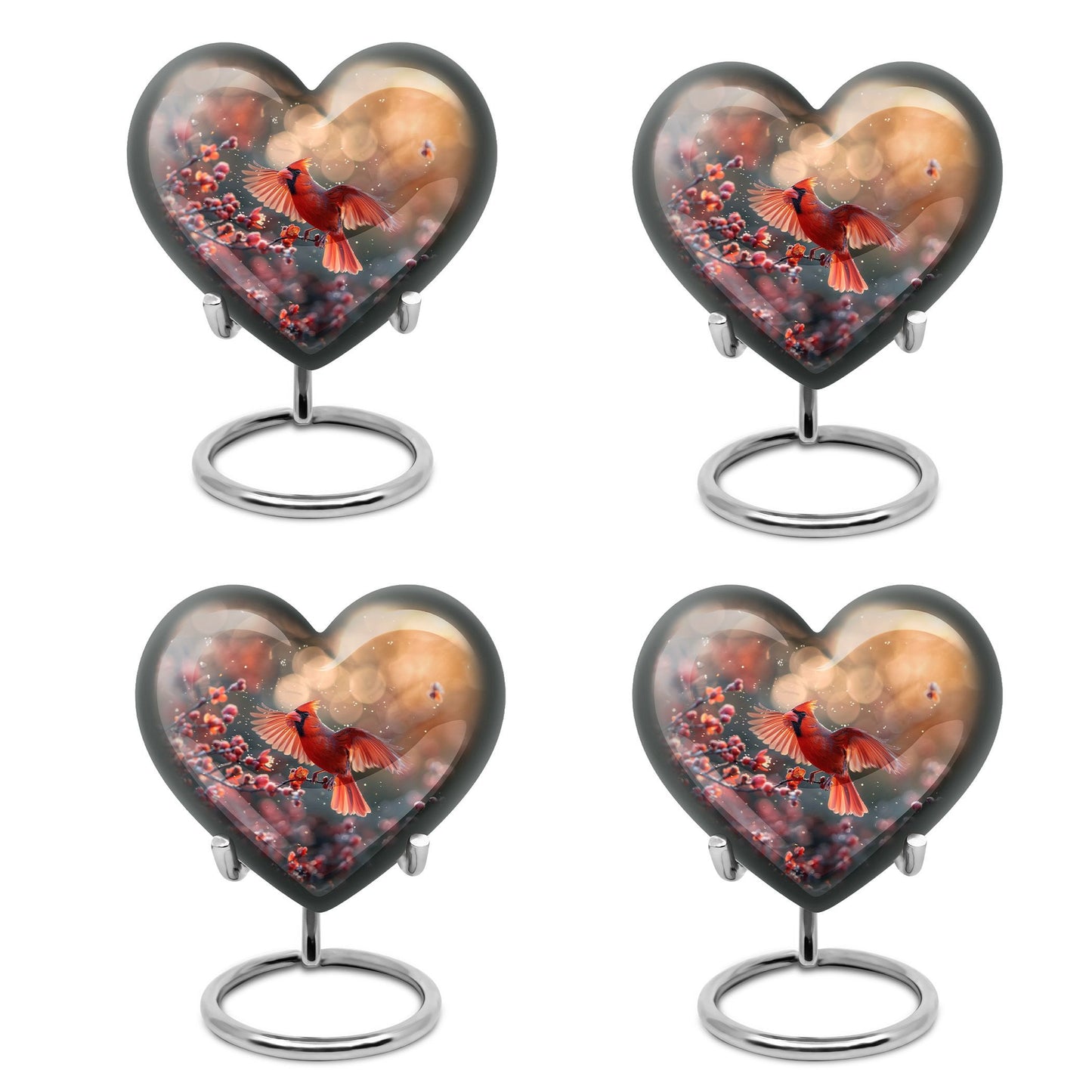 10-inch Cardinal Bird Heart Urn for cremation ashes