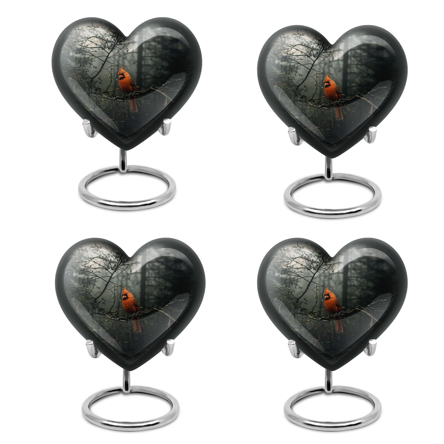 10-inch Cardinal Bird Urn, heart design cremation urn