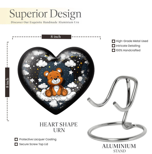 10 inch heart shaped bear urn for cremation ashes