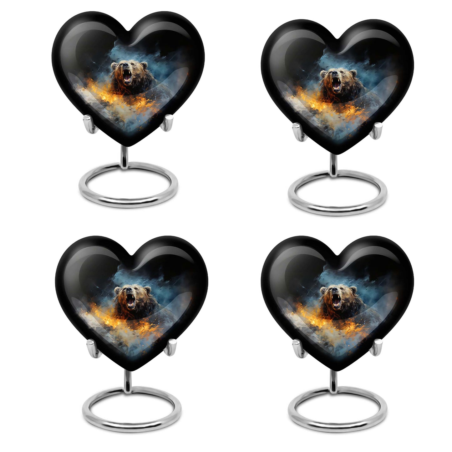 10-inch Grizzly bear urn, heart-shaped aluminium