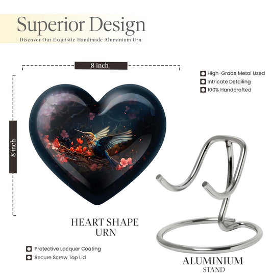 10-inch humming bird urn, heart-designed cremation