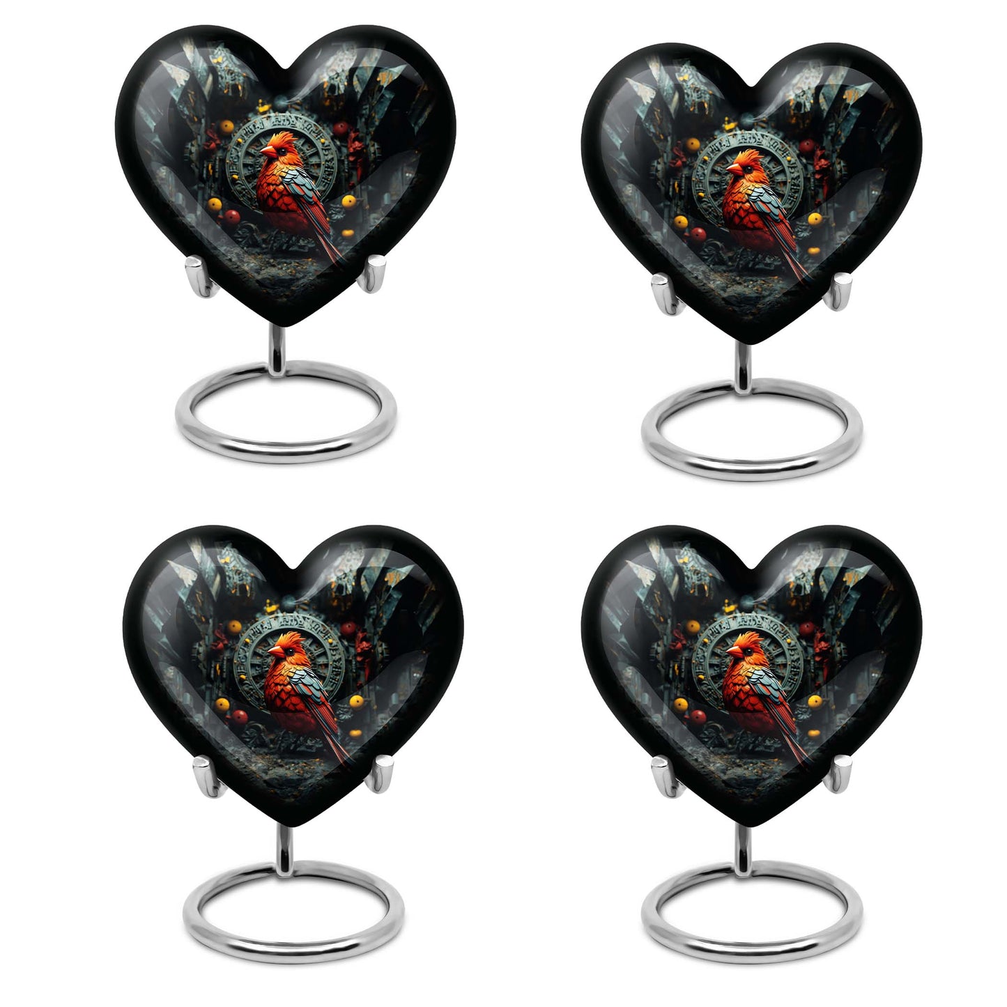 Heart design Cardinal Bird Urn for human ashes