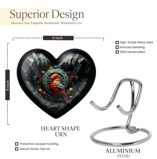 Heart design Cardinal Bird Urn for human ashes