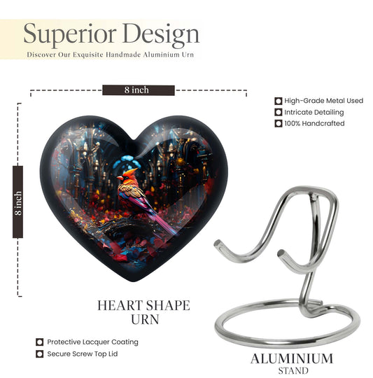 10-inch Cardinal Bird Heart Urn,