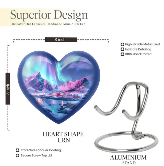 A 10 inch AURORA Heart memorial urn