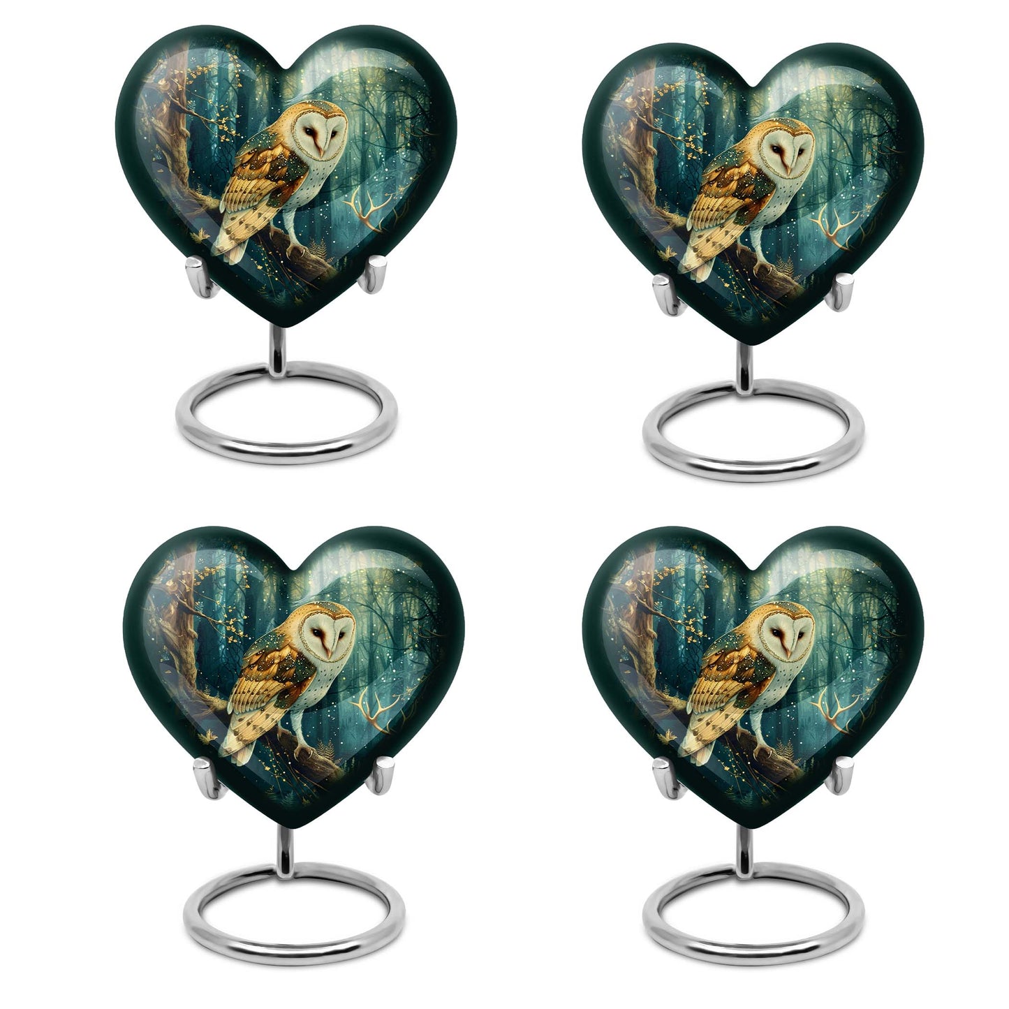 10-inch aluminium barn owl heart urn