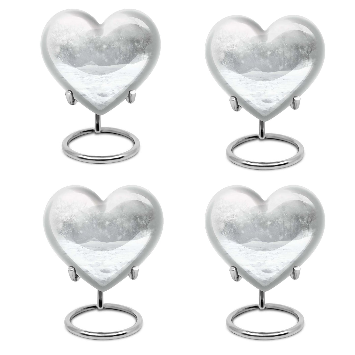 mountain winter-themed memorial heart urn