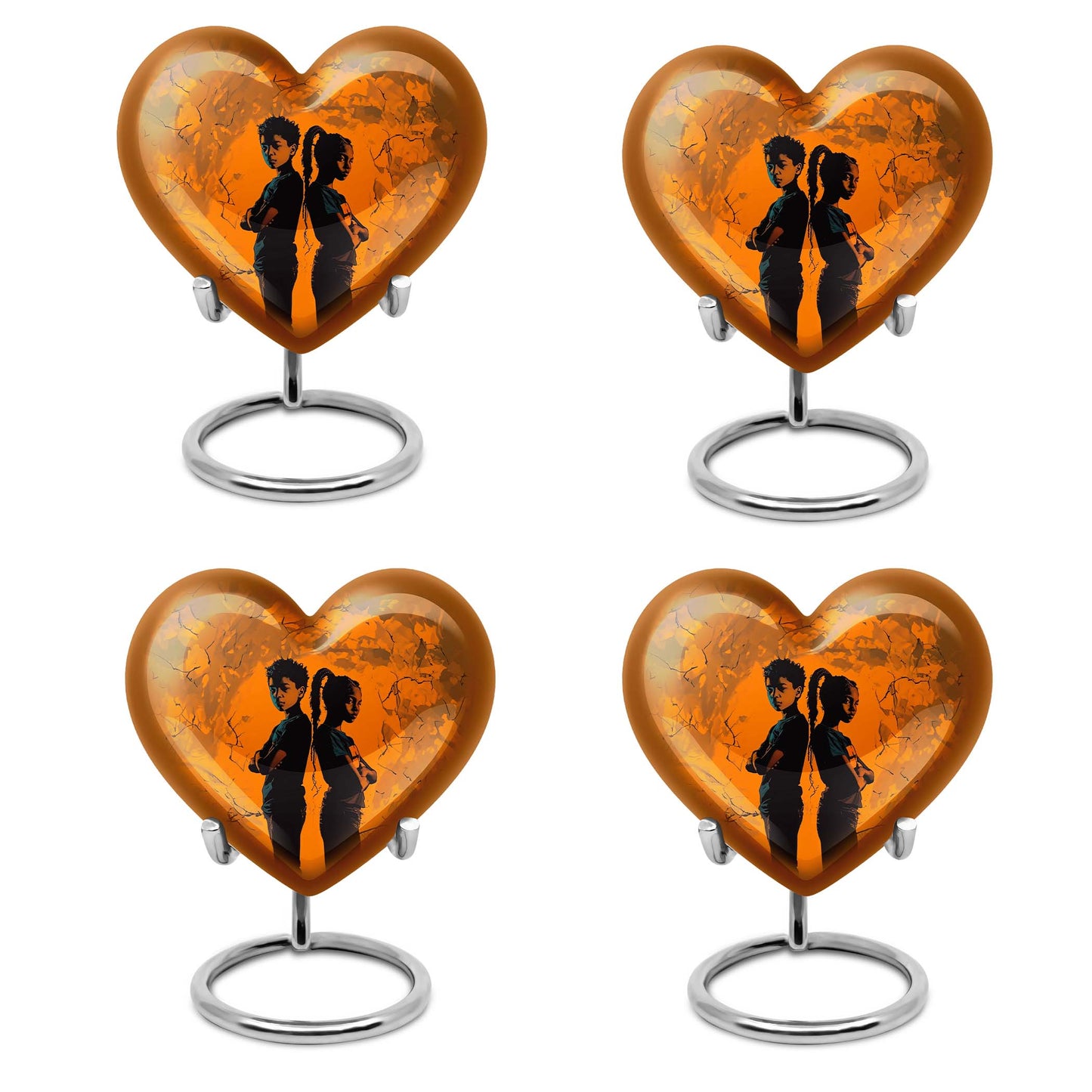 10-inch heart-shaped brother and sister urn for adult ashes, customizable with engraving
