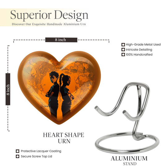 10-inch heart-shaped brother and sister urn for adult ashes, customizable with engraving