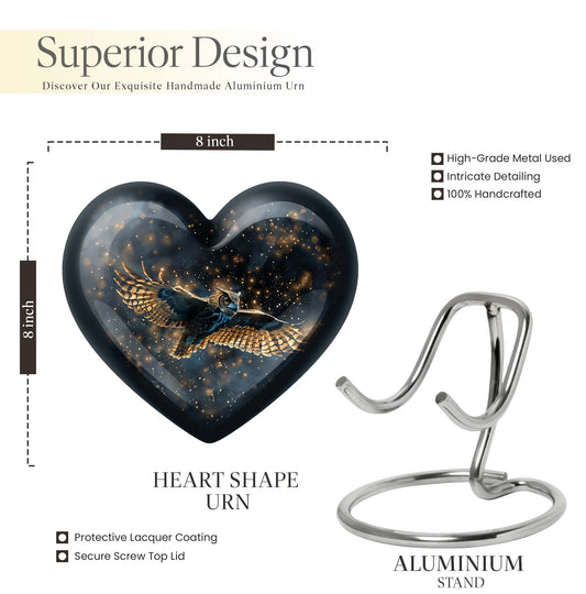 10-inch heart-shaped owl urn made