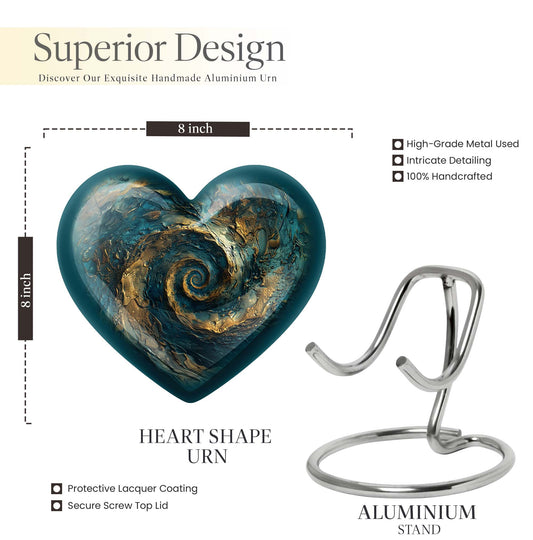 10-inch spiral and heart-shaped cremation urn for women