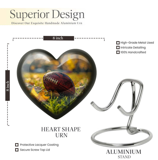 Heart Design Football Urn, Memorial Large Urn for Ashes