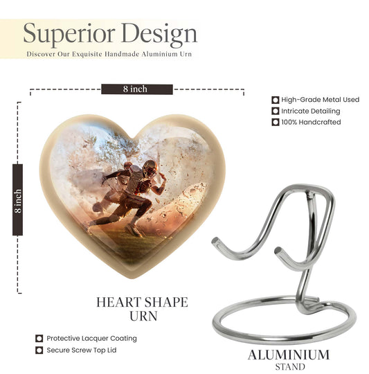 Heart-shaped, 10-inch football memorial urn