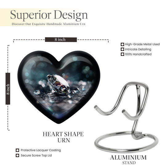 10-inch heart-shaped diamond cremation urn