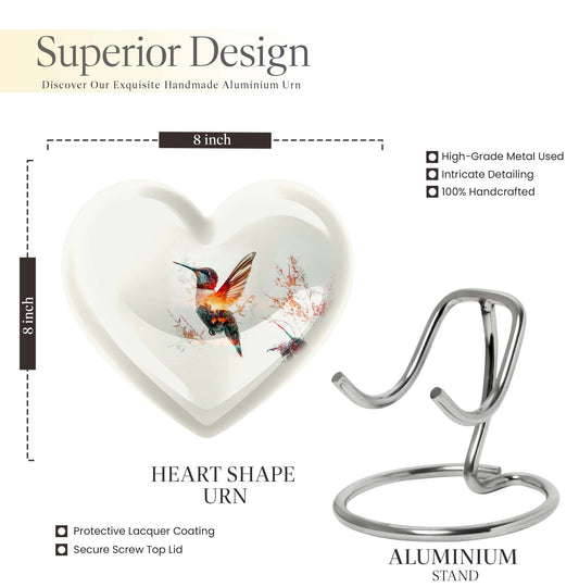 10-inch heart-shaped humming bird urn for adult