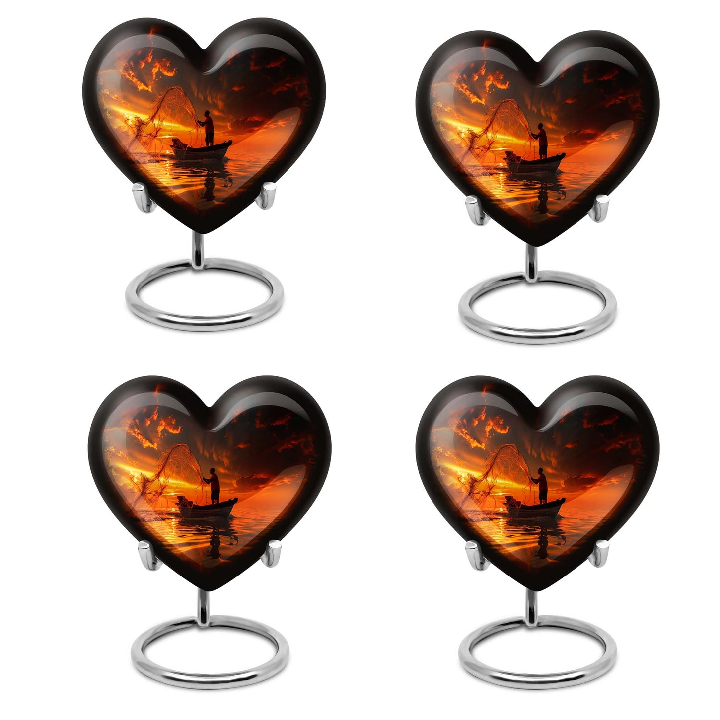 10-Inch Aluminum Heart Fishing Urn, Funeral Urn for Men