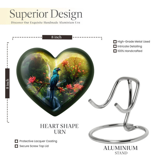 heart-shaped parrot urn for human ashes