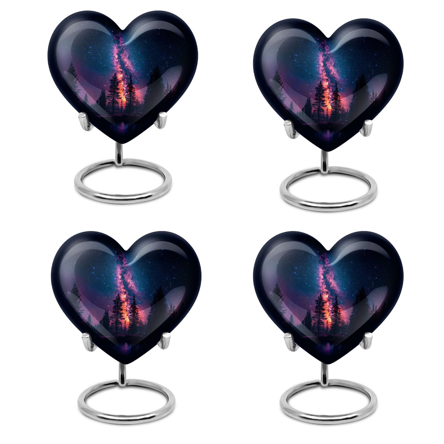 Galaxy design Heart Cremation Funeral Urn made of Aluminium, 10 inches with velvet pouch