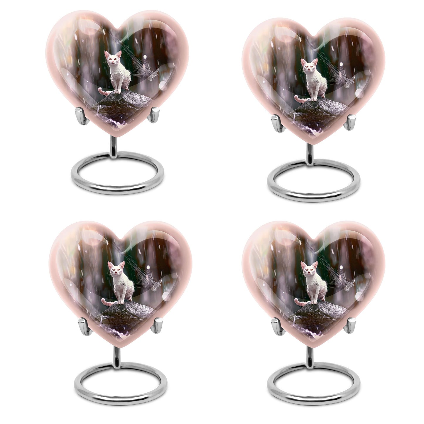 10-inch heart-shaped bespoke white cat urn