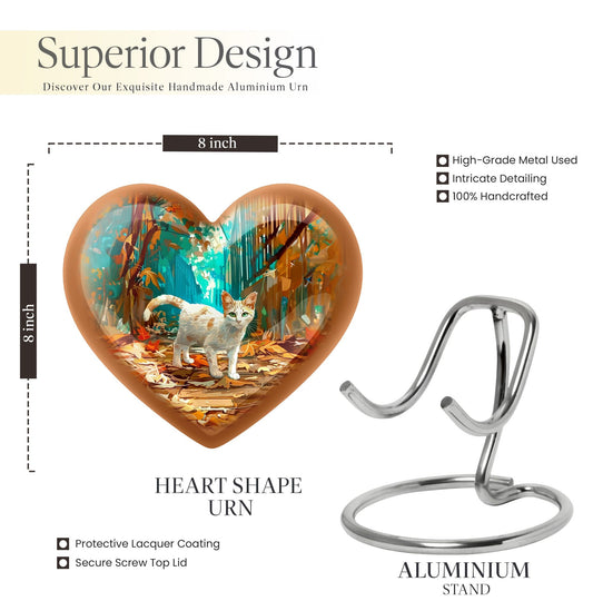 white cat heart urn for burial ashes