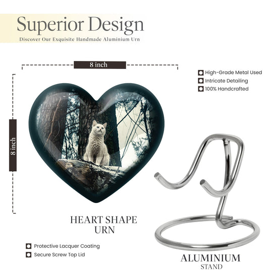 10-Inch white cat heart-shaped memorial urn
