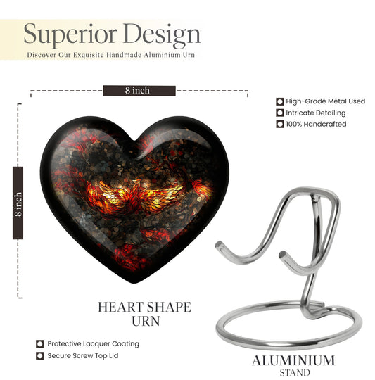 10-inch Phoenix Heart Urn, adult burial urn made