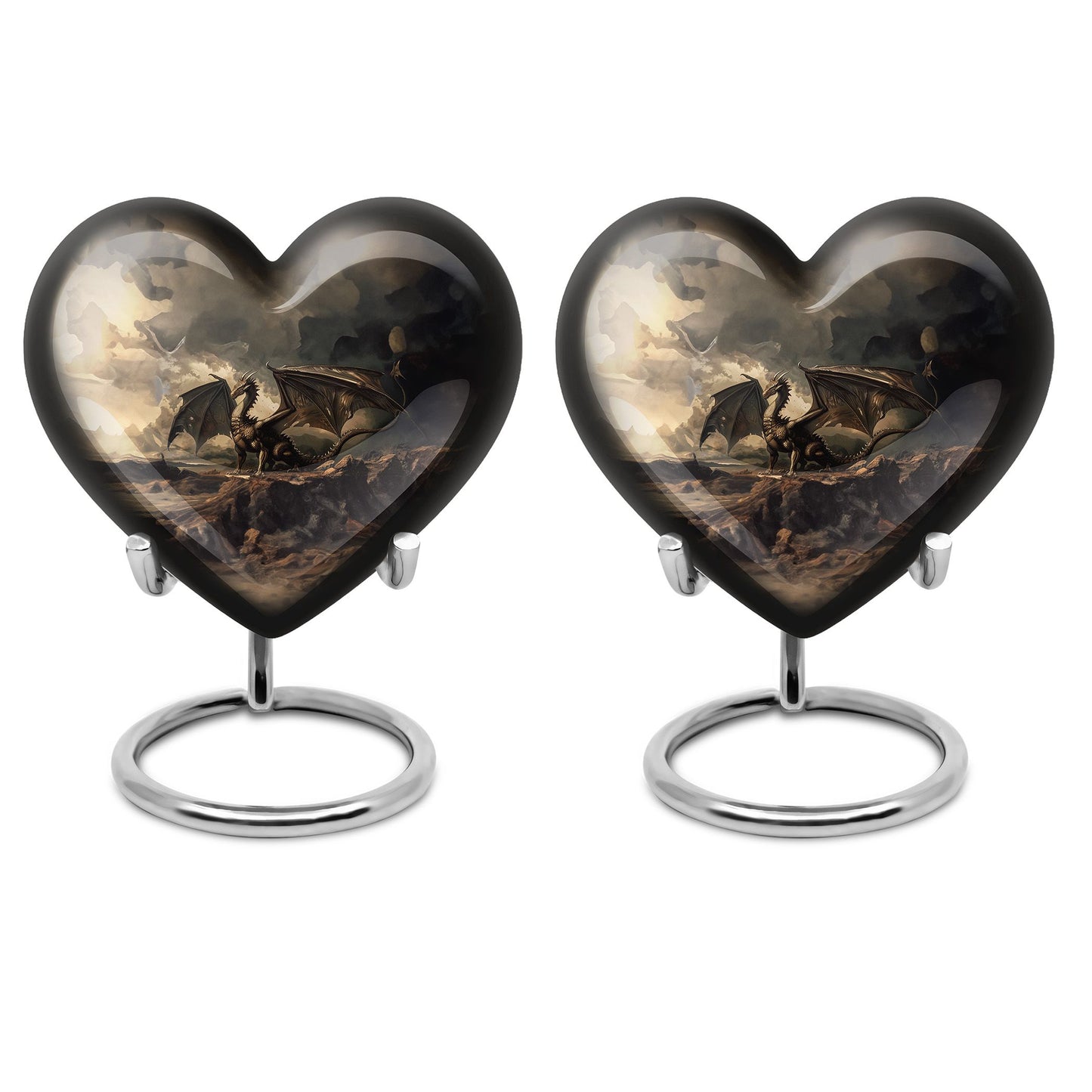 Heart-shaped aluminium dragon urn for adult ashes with engraving option