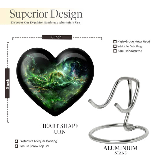 Heart-shaped 10-inch Dragon Urn for cremation and burial,