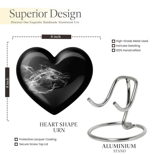 10-inch heart-shaped dragon urn for adult ashes