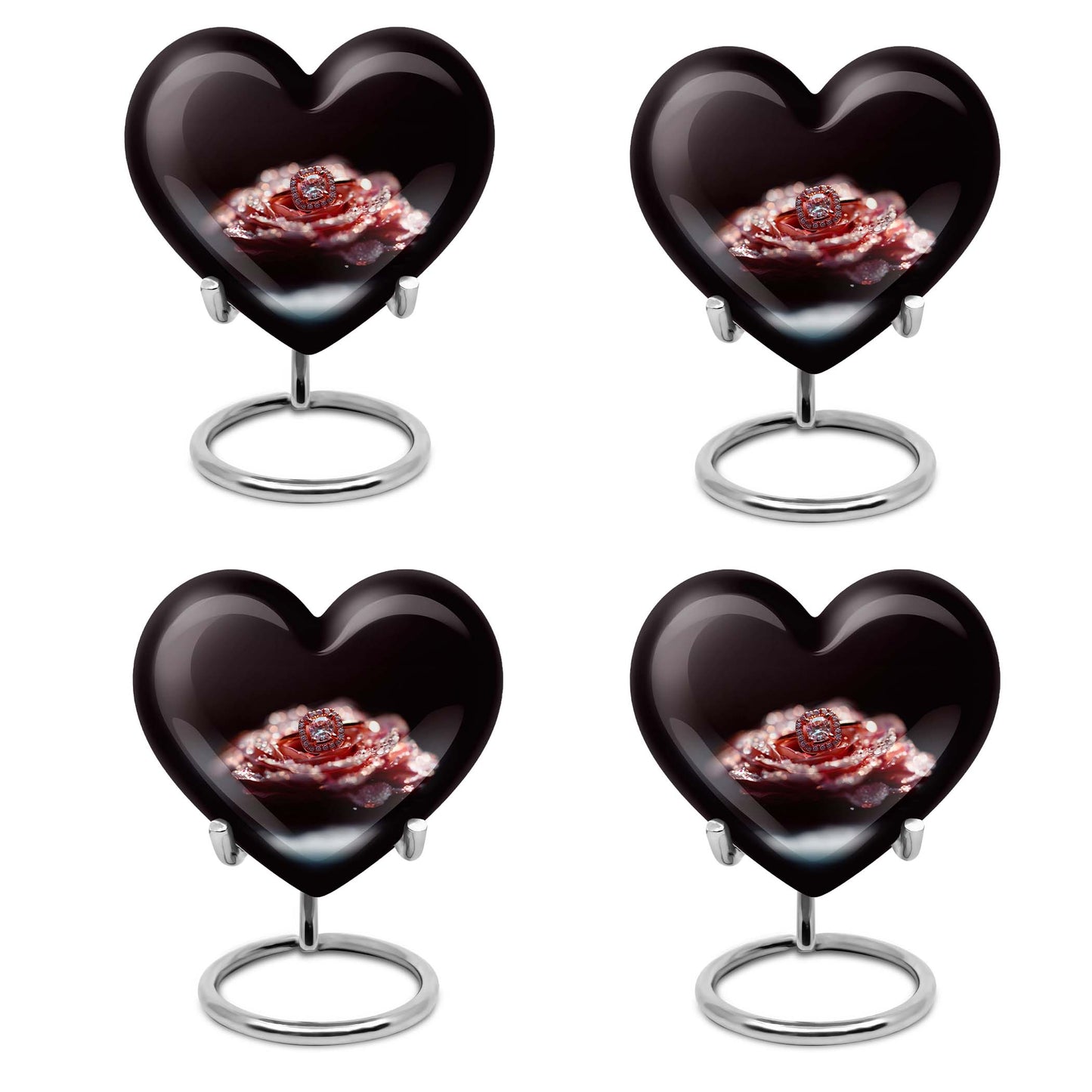 10-inch Heart Ring Urn for ashes, customizable, includes velvet pouch