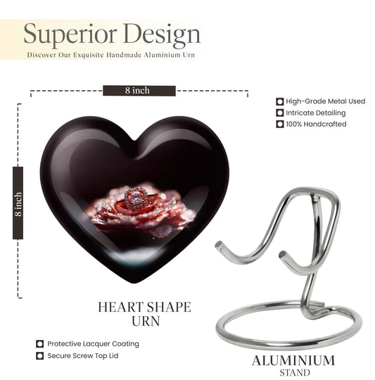 10-inch Heart Ring Urn for ashes, customizable, includes velvet pouch