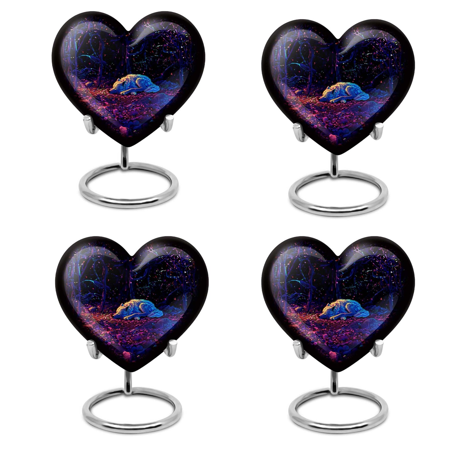 Heart-shaped 10-inch wolf urn, large aluminum cremation urn for adult ashes with customization option