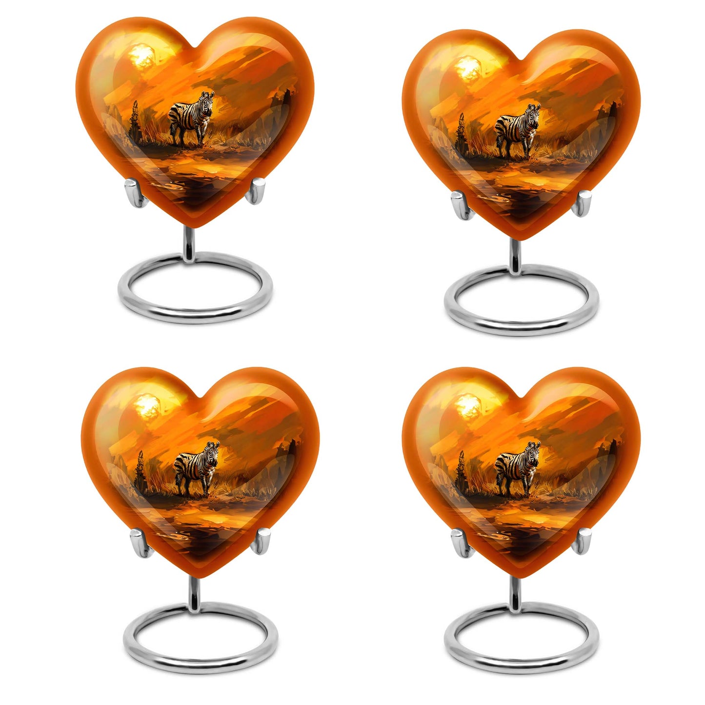 10-inch zebra urn for adult human ashes with heart design, aluminium made, customisable engraving