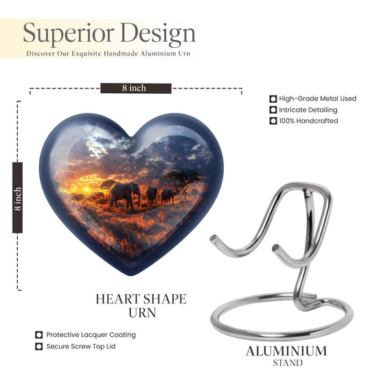 Heart Urn featuring an elephant family