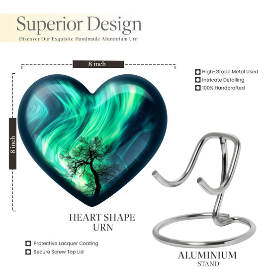 Northern lights heart urn