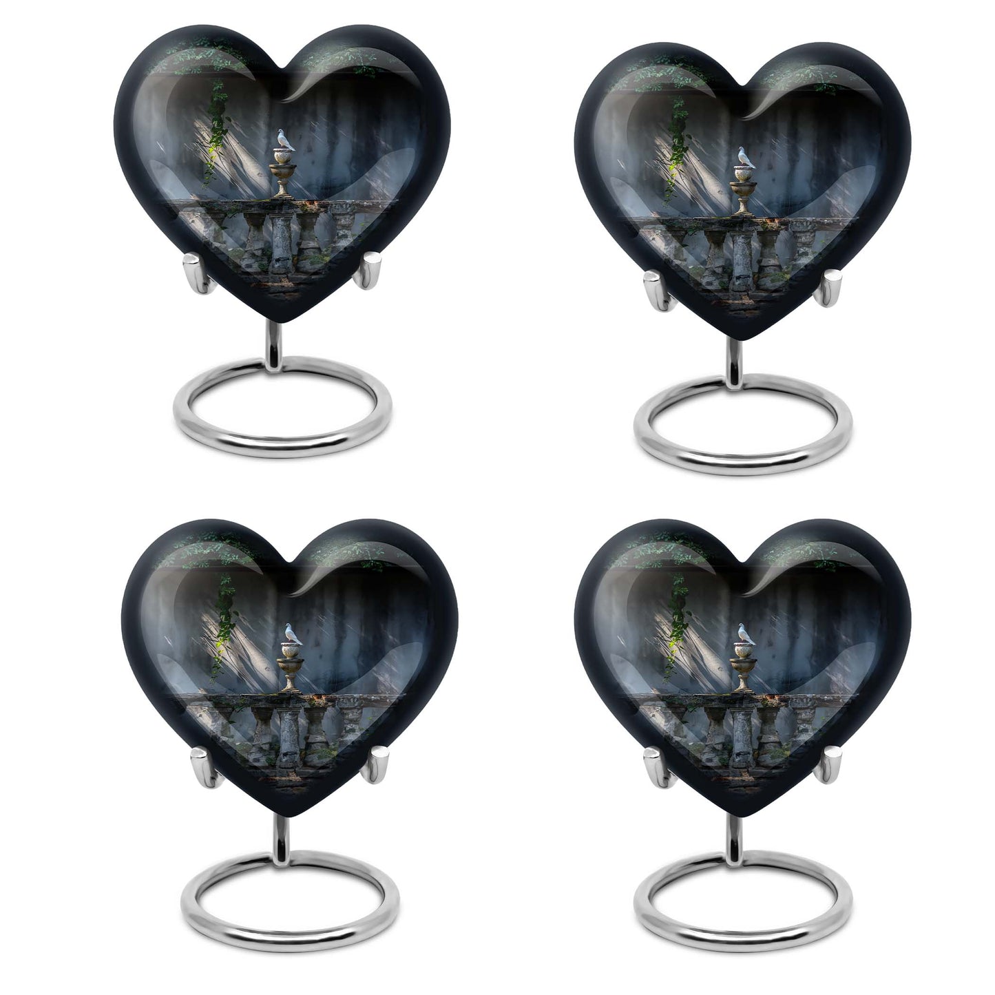 Large heart-shaped Dove Urn, purple meadow themed Aluminium Memorial Urn for ashes with customization