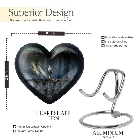 Large heart-shaped Dove Urn, purple meadow themed Aluminium Memorial Urn for ashes with customization