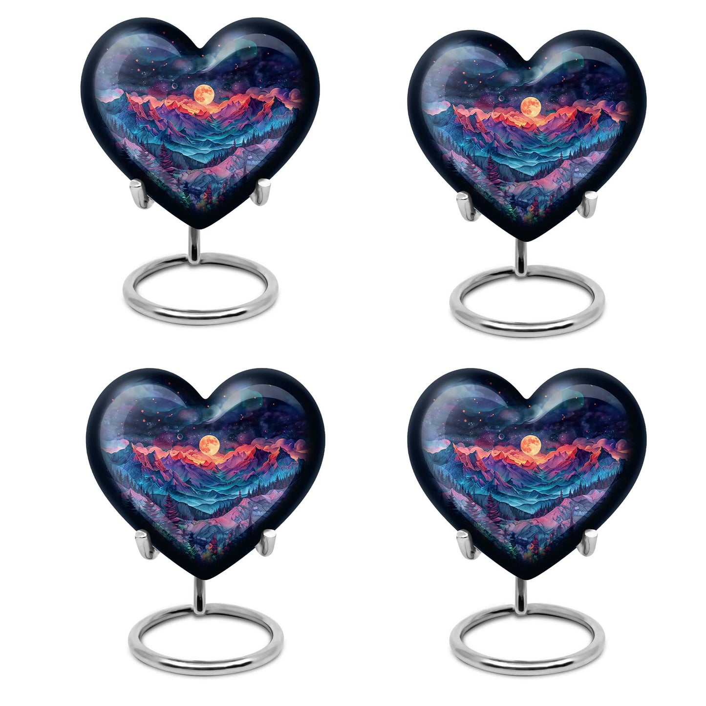 Large 'MOUNTAINS Urn' Heart design cremation urn in Purple Meadow theme
