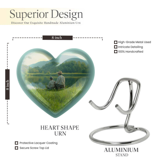 10 inch Heart Urn, father son fishing theme for a memorial burial