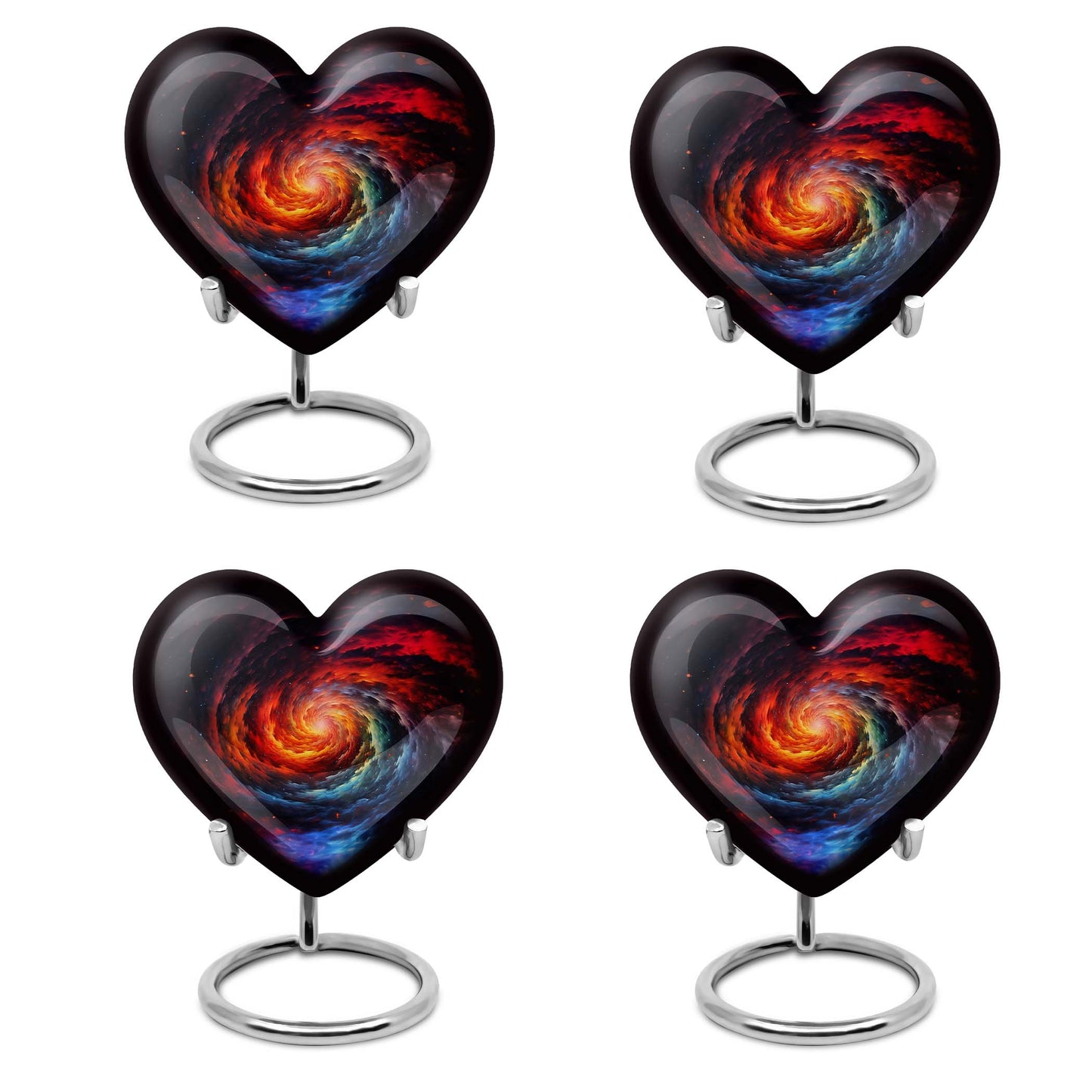 Heart-shaped Glaaxy Urn in Purple Meadow theme for adult ashes, customizable