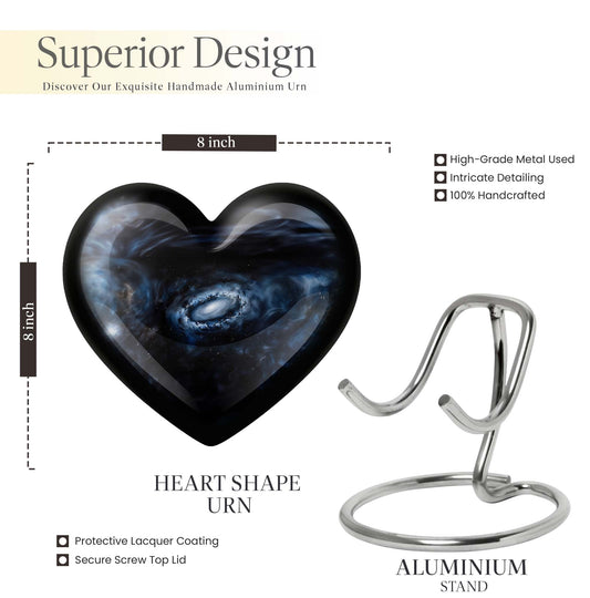 10-inch Glaaxy Heart Urn for cremation ashes in Purple Meadow theme