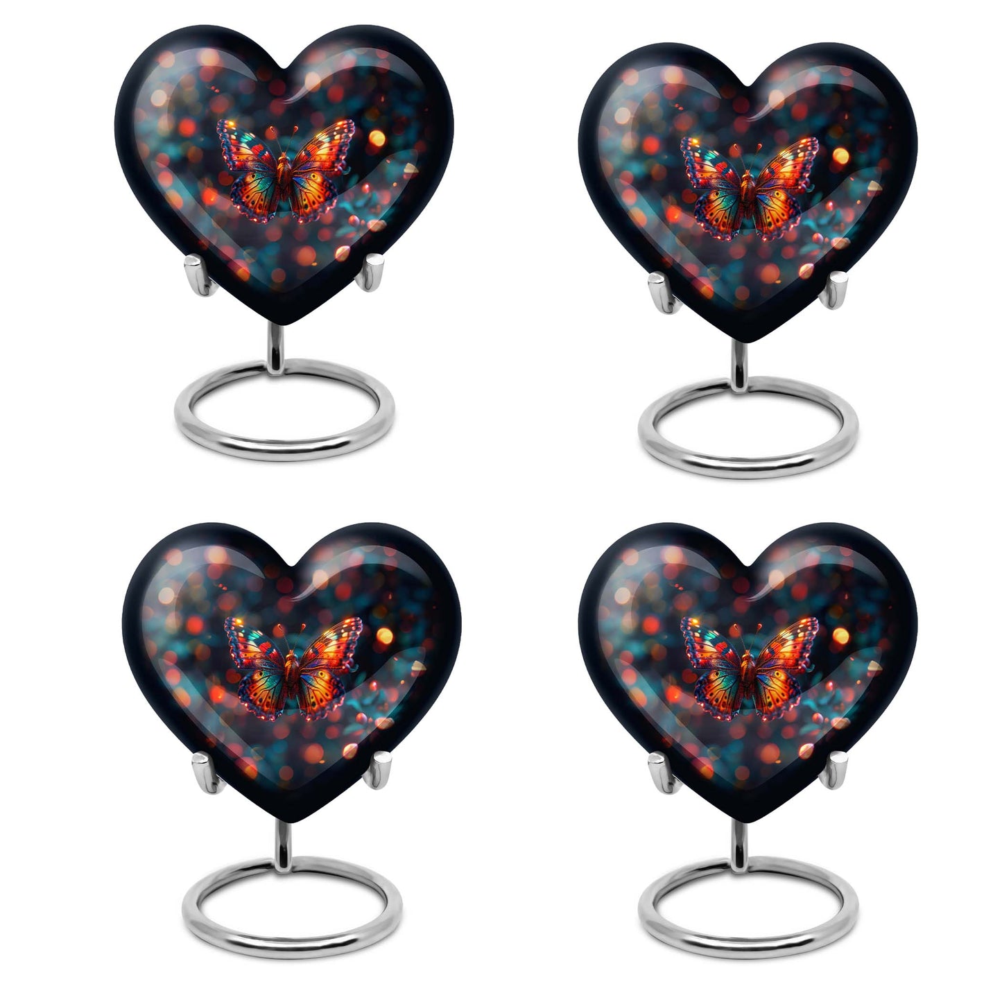 Heart-shaped Butterfly Urn for adult female ashes, customizable, with a Wolf Howling theme