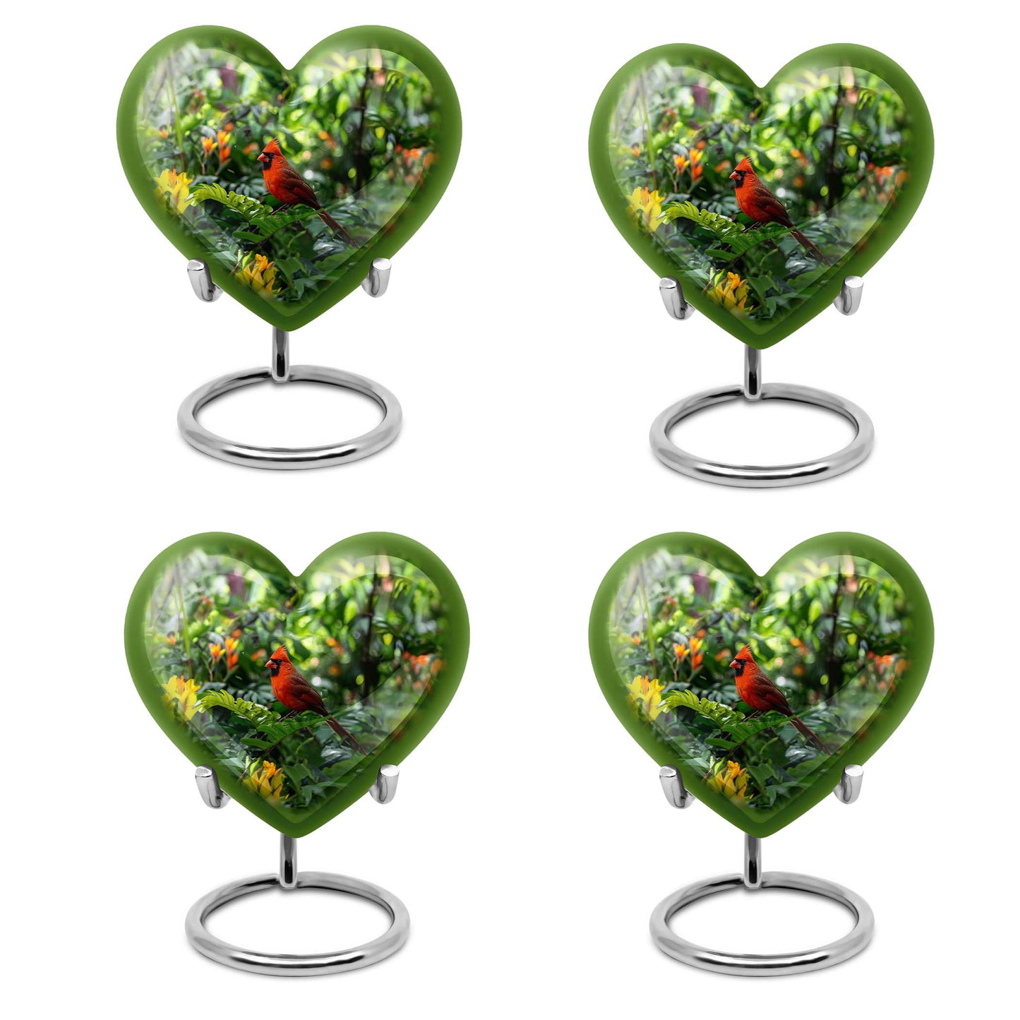 10-inch cardinal bird-themed heart urn for human ashes,