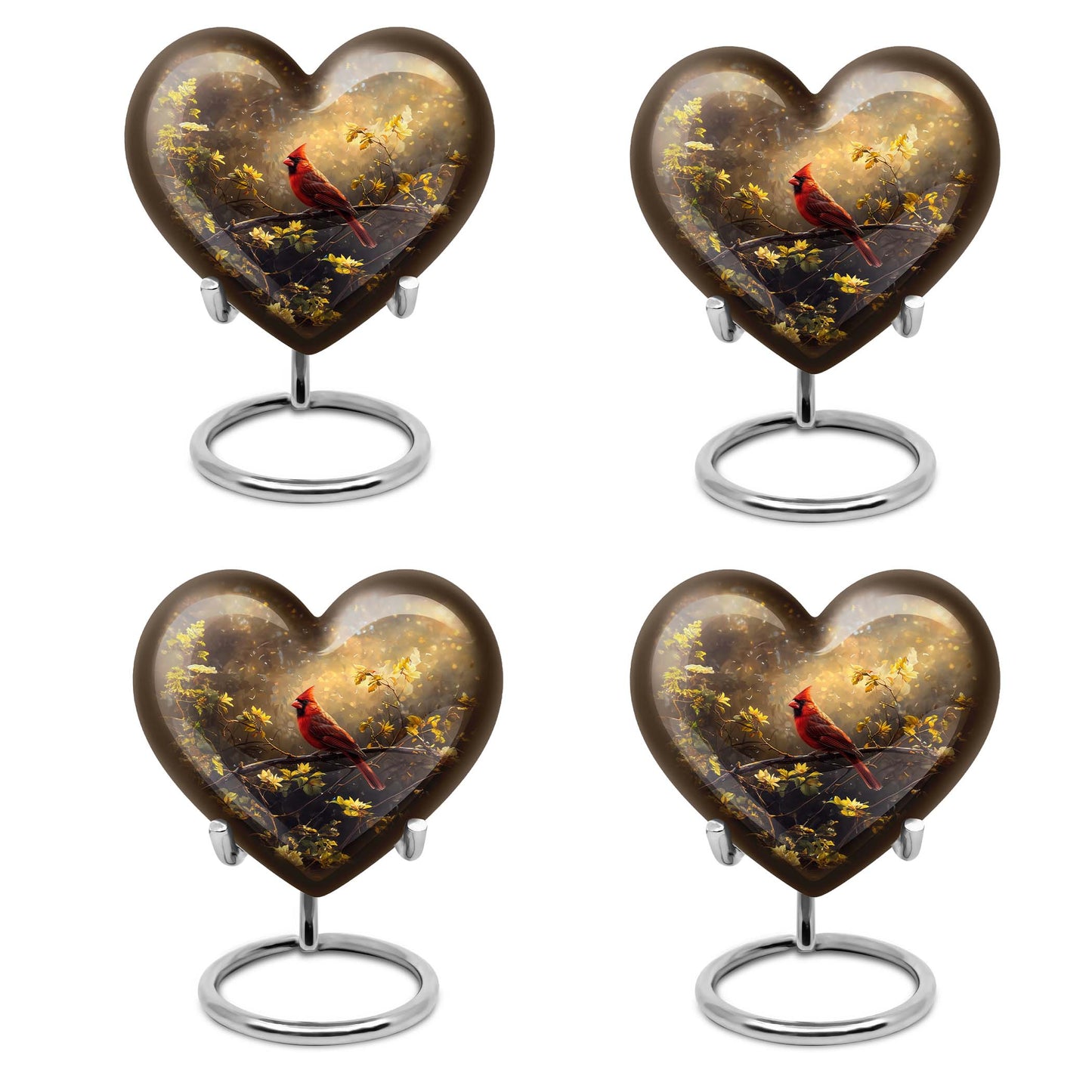 Cardinal Bird Heart-shaped Cremation Urn