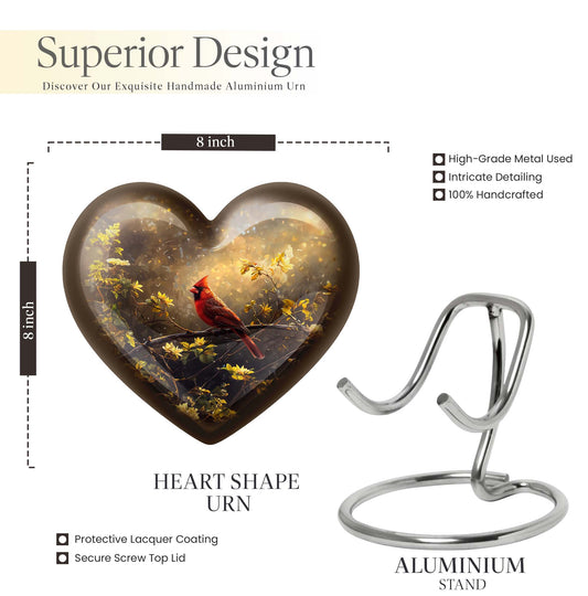 Cardinal Bird Heart-shaped Cremation Urn