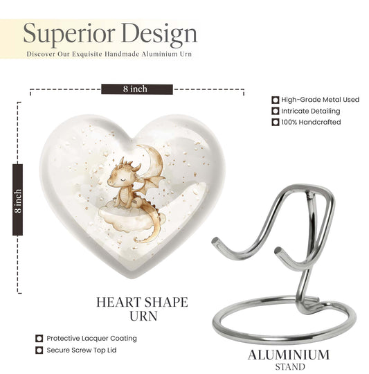 10-inch heart-shaped dragons urn, with wolf howling theme and personalized engravings, suitable for adult ashes storage.