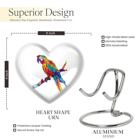 10-inch heart urn for ashes, macaw parrot urn with howling wolf design, customizable